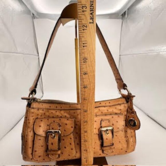 Vintage Dooney & Bourke Ostrich Embossed Leather Shoulder Bag Satchel Tan - Picture 8 of 14
